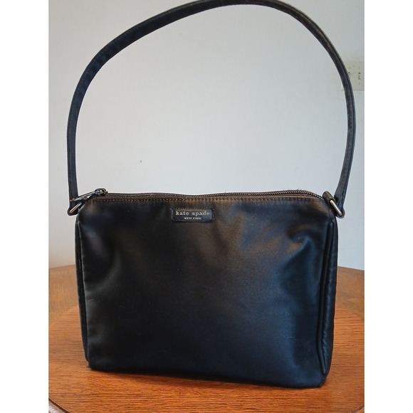 Kate Spade Black Fabric Shoulder Bag Top Zip Classic Minimalist Chic - Picture 2 of 11